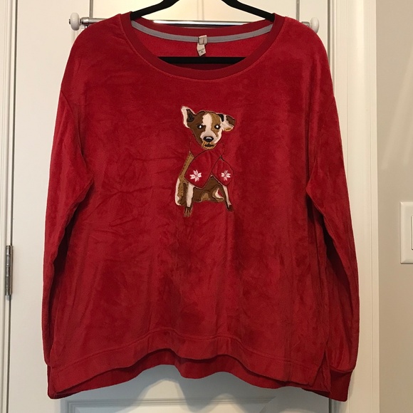 Lightweight soft red sweatshirt / top with cute puppy design by ED (XL) - Picture 5 of 15